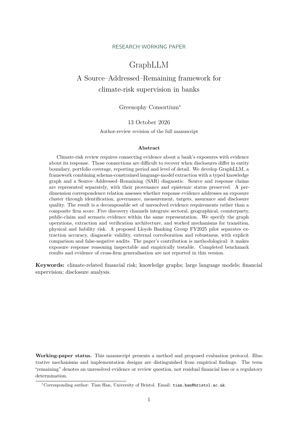 First page of the GraphLLM working paper